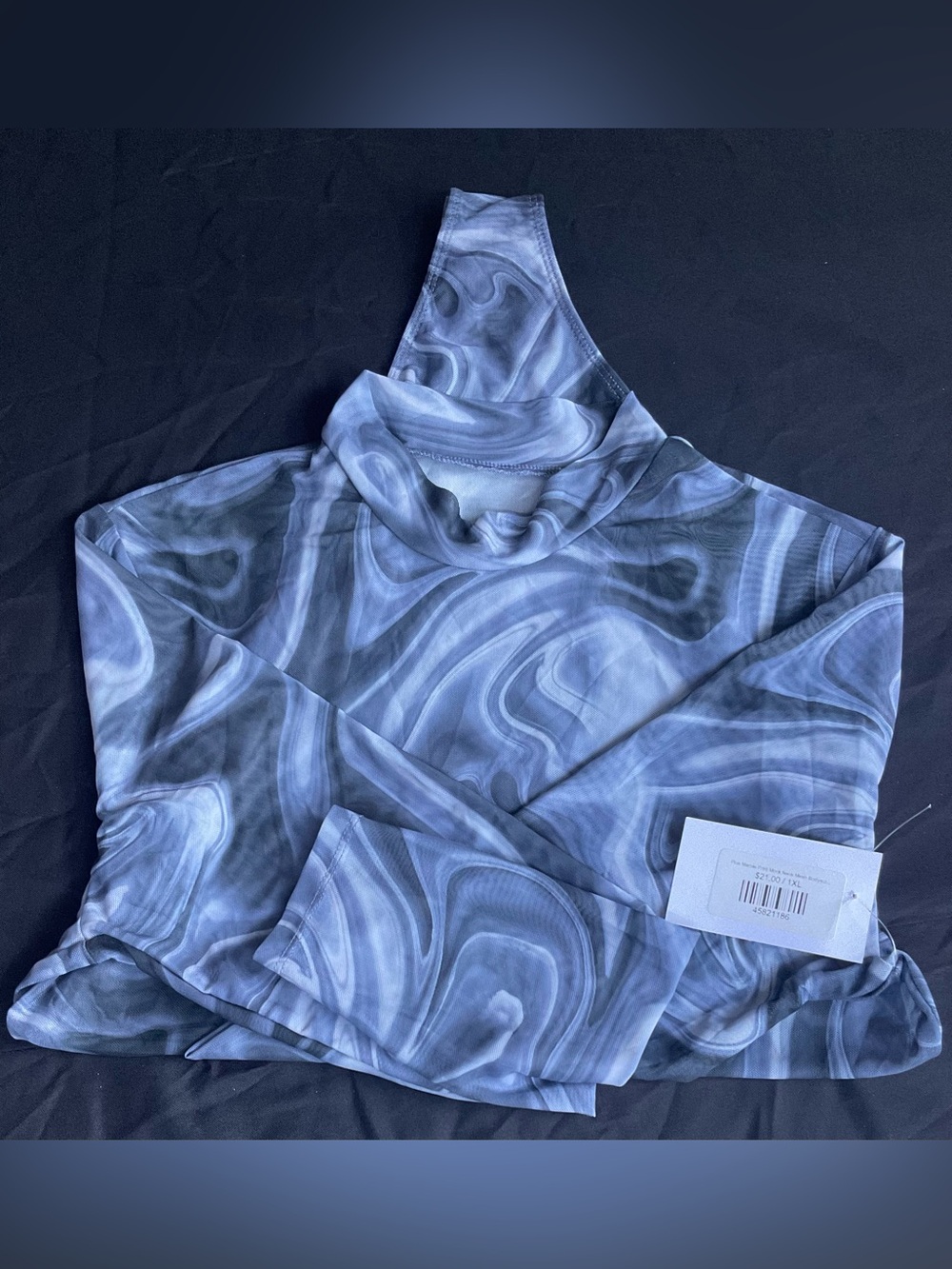 Turtleneck Long Sleeve Top in Blue Marble Print